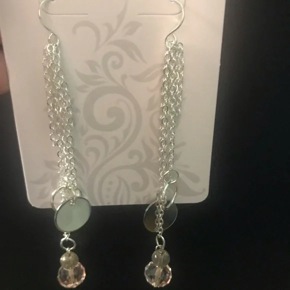 Pink Crystal Drop Earrings with Chains and Circles. ~Elegant Moon🌙 - Picture 3 of 6